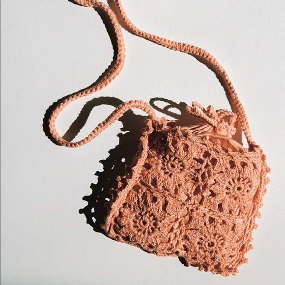 NWT. Zara Peach Mini Crocheted Crossbody Bag. - Picture 6 of 9